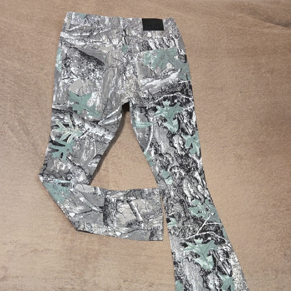 Valabasas Silver Embellished Men Camouflage Flare Jeans Size 30 - Picture 4 of 10